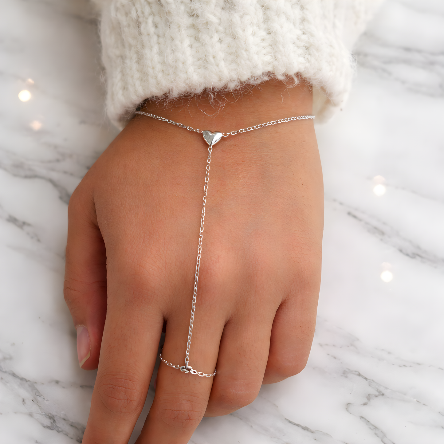 Silver Stainless Steel Heart Handchain