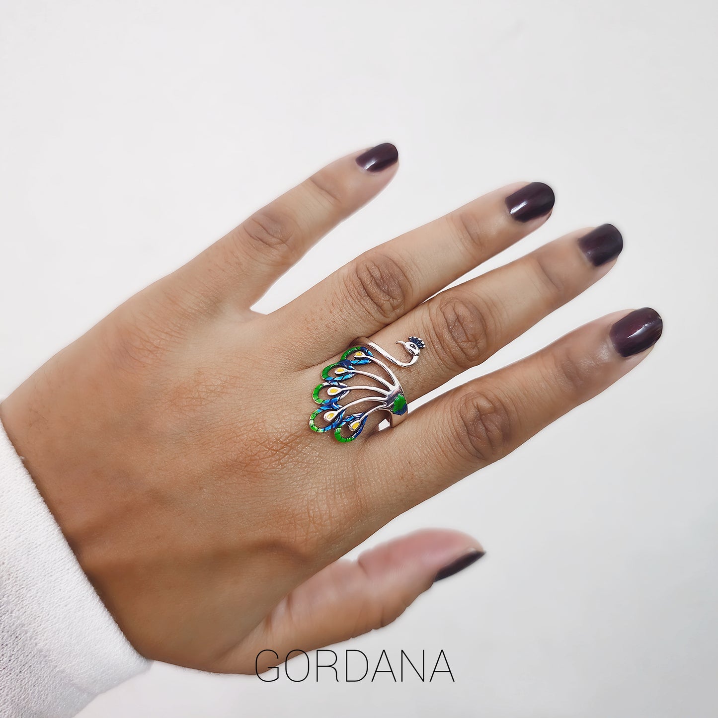S925 Sterling Silver Adjustable Peacock Ring