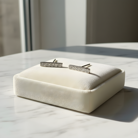 Silver Bar Stud Earrings – Stainless Steel with Sparkling Crystals