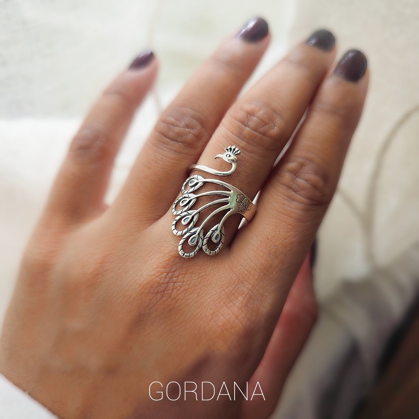 S925 Sterling Silver Adjustable Peacock Ring