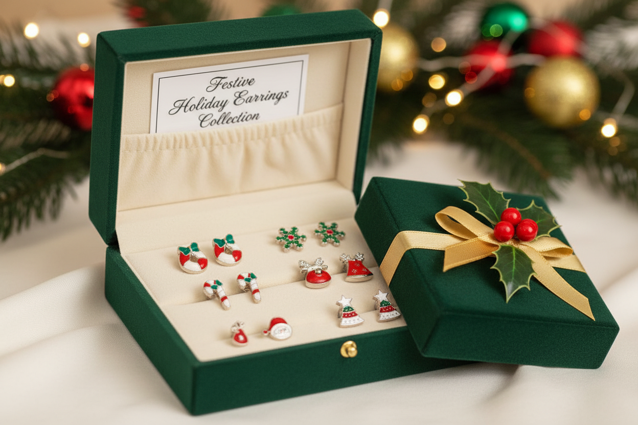 Festive Holiday sterling silver Earrings – Christmas Themed Studs