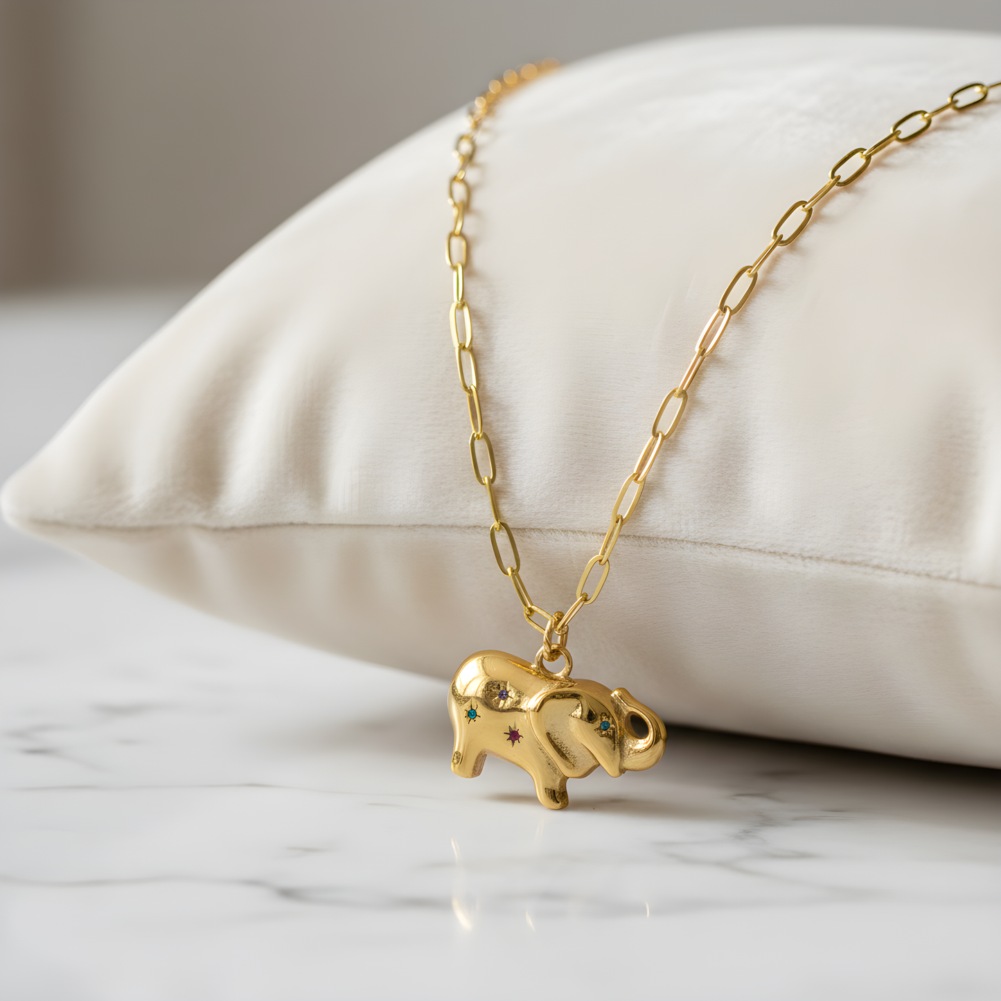 Elephant Pendant on a paperclip chain Necklace – Gold Stainless steel - A Symbol of Luck