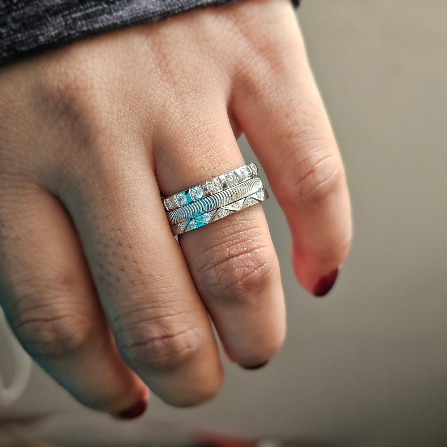 Stackable Silver Rings – Trio Set in Silver Plated Stainless Steel