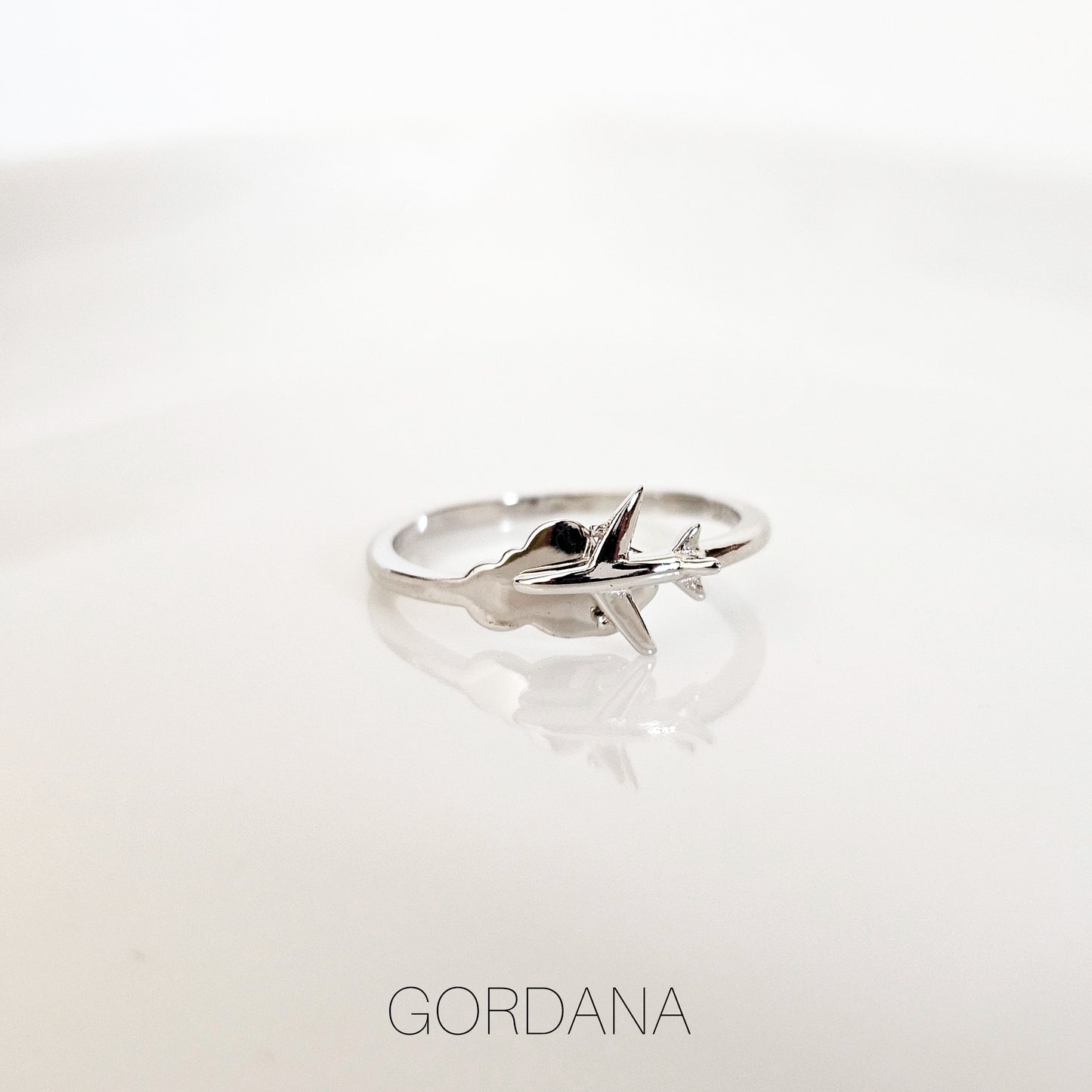 Adjustable stainless steel silver ring with sleek airplane design, unisex fashion jewelry, Mauritius Europe USA style.