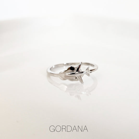 Adjustable stainless steel silver ring with sleek airplane design, unisex fashion jewelry, Mauritius Europe USA style.