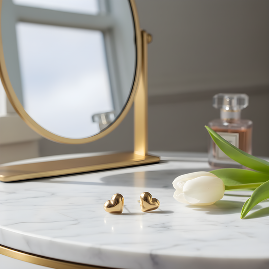 Gold Stainless Steel Heart Stud Earrings