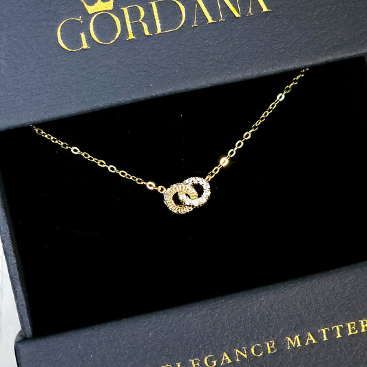Gold Vermeil Interlocking Circles Necklace with Pavé Cubic Zirconia