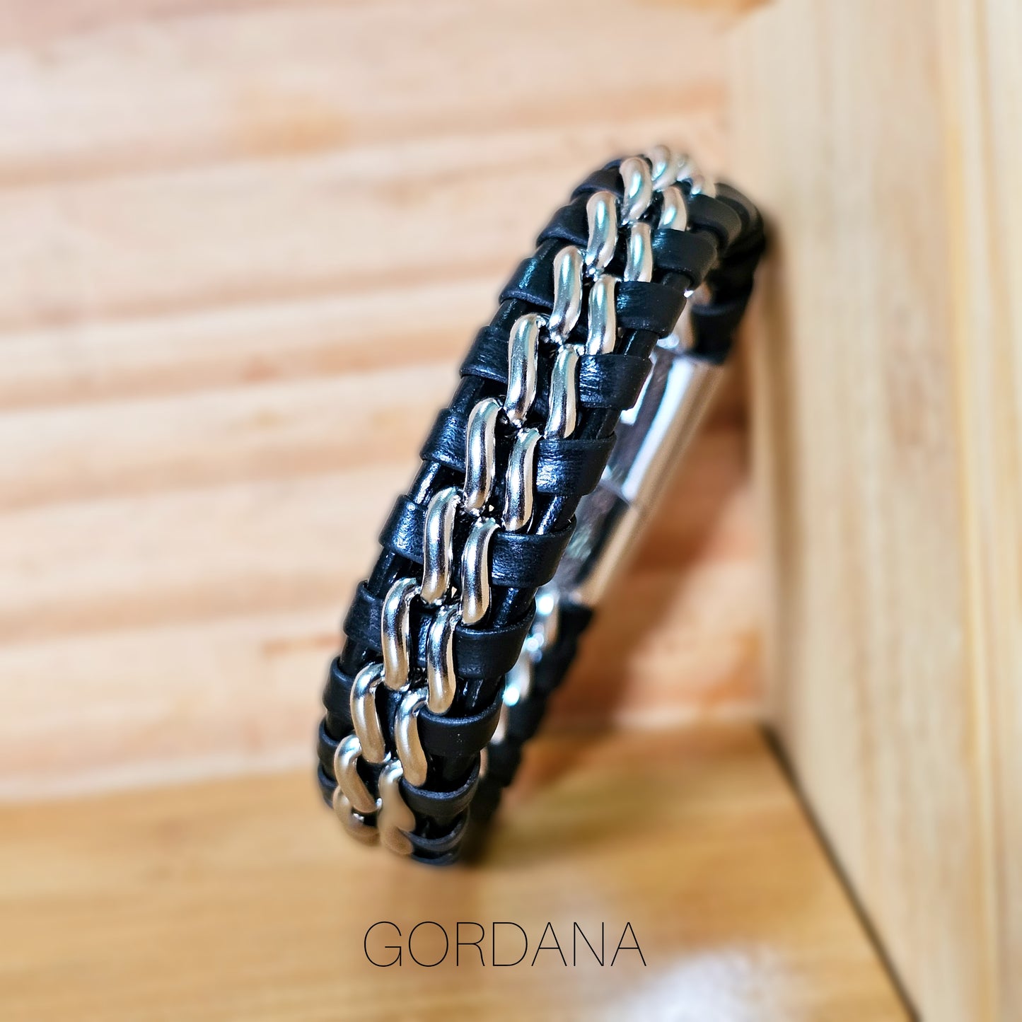 Genuine Leather and stainless steel bracelet