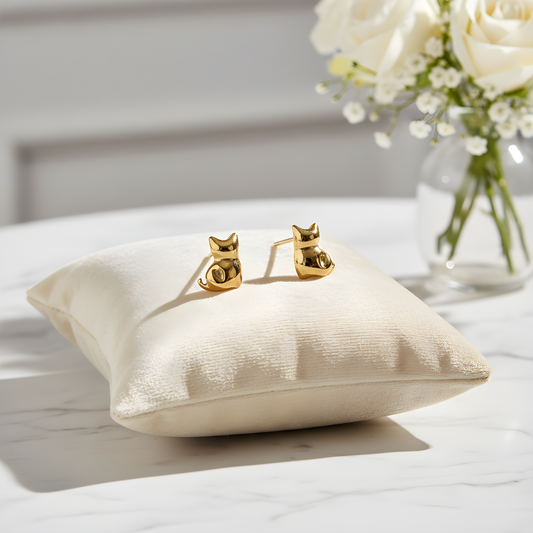 Golden Cat Stud Earrings – Cute Stainless Steel Minimalist Design