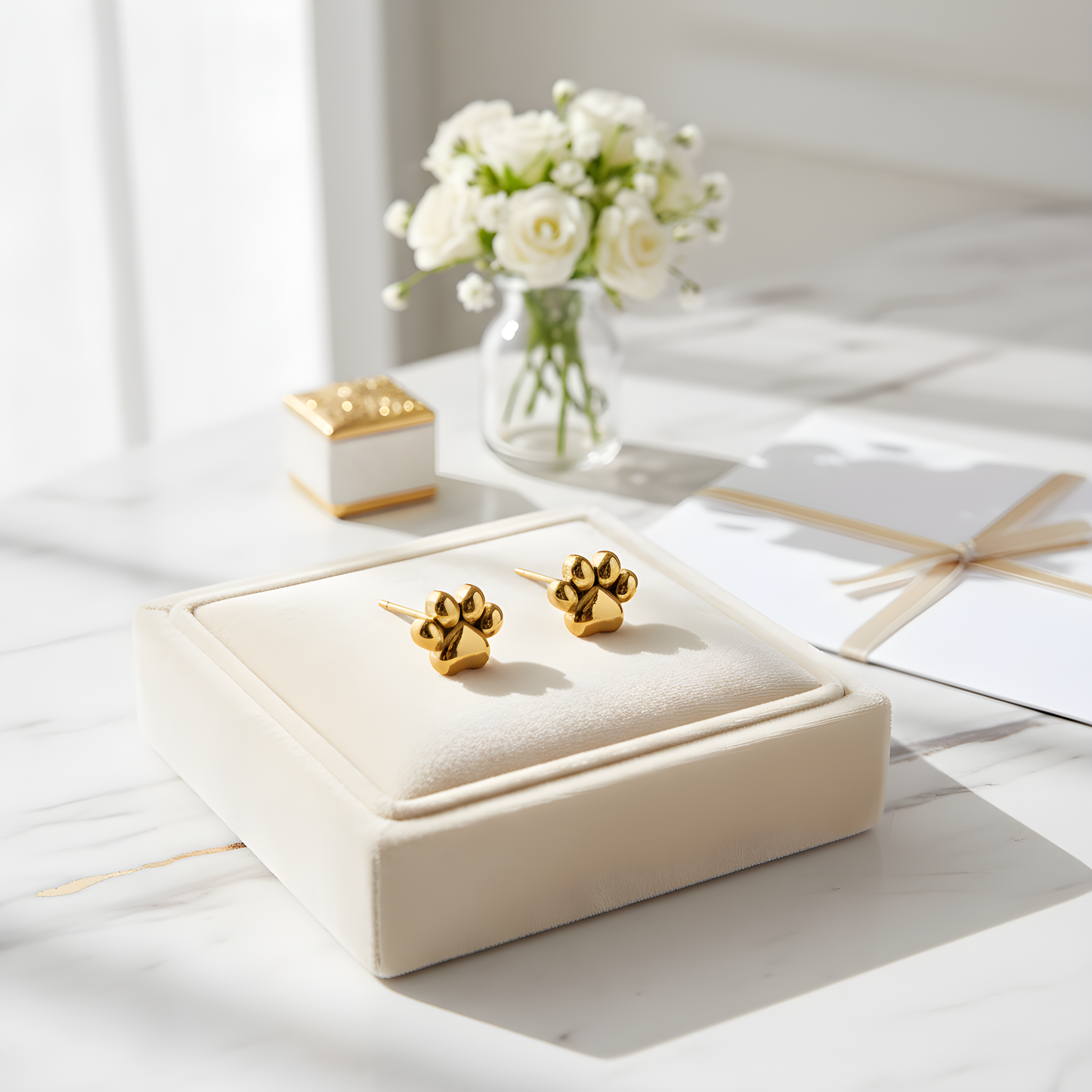 Golden Paw Stud Earrings – Stainless Steel Animal Lover Design