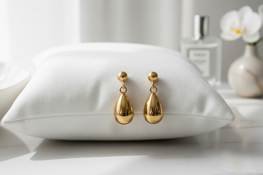 Polished Gold Plated Stainless Steel Teardrop Earrings – Timeless Minimalist Jewelry