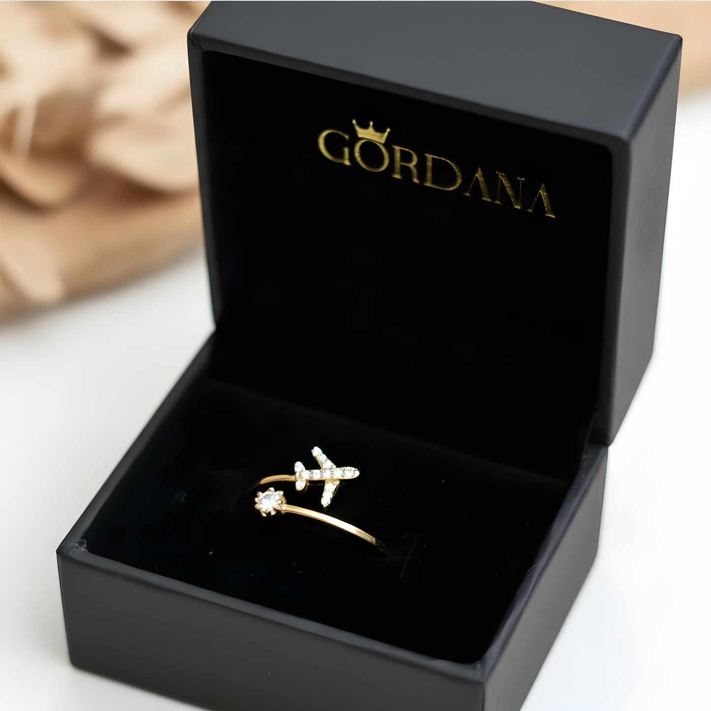 Gold-plated on Sterling silver Adjustable Airplane Ring - Travel Lover Jewelry